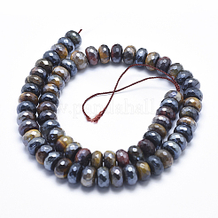 Electroplate Natural Yellow Blue Tiger Eye(Dyed & Heated) Beads Strands&nbsp;G-K256-01C