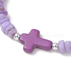 Adjustable Natural Freshwater Shell & Dyed Synthetic Turquoise Beads Braided Bead Bracelets for Women&nbsp;BJEW-JB13105-01