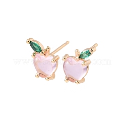 Brass Micro Pave Cubic Zirconia Apple Stud Earrings&nbsp;EJEW-L278-04G