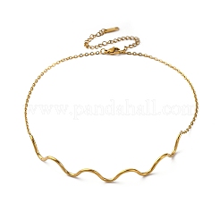 304 Stainless Steel Wave Shape Link Chain Necklaces for Women&nbsp;NJEW-S439-08G