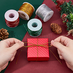 4 Rolls 4 Colors Metallic Elastic Round Cord for Christmas Gift Wrapping&nbsp;OCOR-WH0112-055