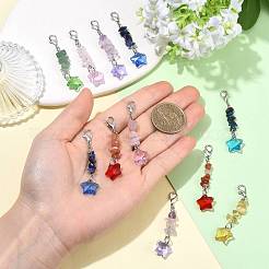 14Pcs 7 Styles Gemstone Chip with Transparent Glass Star Pendant Decorations&nbsp;HJEW-FS00102