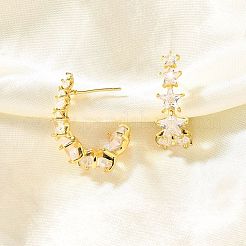 Star Brass Micro Pave Clear Cubic Zirconia Stud Earrings&nbsp;EJEW-R018-02G