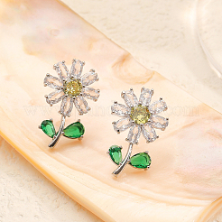 Flower Brass Cubic Zirconia Stud Earrings&nbsp;UQ2632