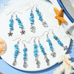 Synthetic Turquoise Chips Dangle Earring&nbsp;EJEW-JE05436