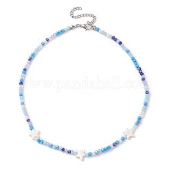 2Pcs 2 Color Glass & Natural Shell Star Beaded Necklaces Set&nbsp;NJEW-JN04646-01