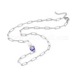 Natural Pearl & Millefiori Flower Coin Glass Beaded Charm Necklaces Set for Girl Women&nbsp;NJEW-TA00014