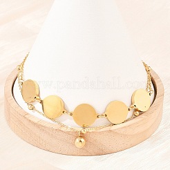 Flat Round 304 Stainless Steel Satellite Chains Double Layers Anklets&nbsp;BJEW-H643-04G