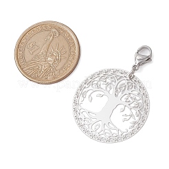 201 Stainless Steel Flat Round with Tree of Life Pendant Decorations&nbsp;HJEW-JM02521