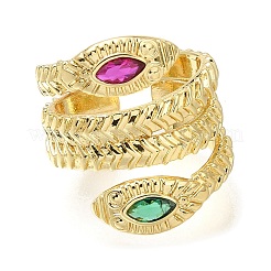 Rack Plating Brass Micro Pave Cubic Zirconia Open Cuff Rings for Women&nbsp;RJEW-M022-01G-01