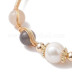 Natural Moonstone Round Beaded Cuff Bangle&nbsp;BJEW-JB10113-01
