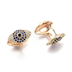 Medium Blue Cubic Zirconia Horse Eye Hinged Hoop Earrings&nbsp;EJEW-G321-22G