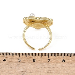 Brass Floral White Enamel Flower Cuff Rings&nbsp;RJEW-C139-18B-G