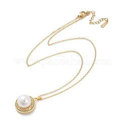 Half Round Brass Micro Pave Cubic Zirconia Pendant Neckalces for Women&nbsp;NJEW-C076-07G