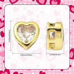 6Pcs 3 Colors Brass Micro Pave Cubic Zirconia Heart Slide Charms&nbsp;ZIRC-YW0001-36A