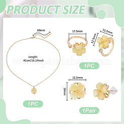 Brass Cat Eye Rotatable Clover Stud Earrings & Cuff Ring Ring & Titanium Steel Pendant Necklace&nbsp;SJEW-UN0001-25