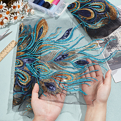 Phoenix Tail Pattern Polyester Lace with PVC Embroidered Fabric&nbsp;SENE-WH0003-38