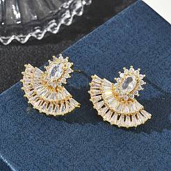 Fan-Shaped Brass & Clear Cubic Zirconia Stud Earrings for Women&nbsp;KK-CBA36A2-13G