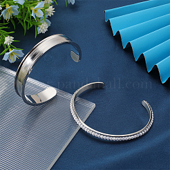 2Pcs 2 Styles C-Shaped 201 Stainless Steel Grooved Cuff Bangles&nbsp;STAS-SC0008-02