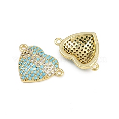 Brass Micro Pave Cubic Zirconia Heart Connector Charms&nbsp;KK-C114-26A-G