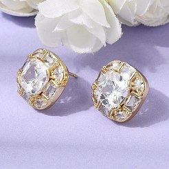 Brass Pave Clear Cubic Zirconia & Glass Stud Earrings&nbsp;EJEW-G471-03G-01