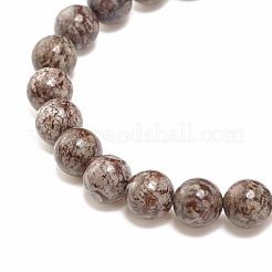 Natural Snowflake Obsidian Round Beaded Stretch Bracelet with Bullet Shape Charm&nbsp;BJEW-JB08310-04