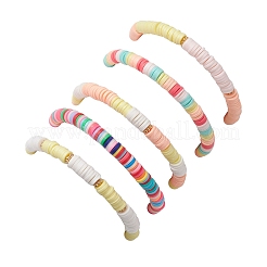 5Pcs 5 Styles Easter' Day Polymer Clay Beads Stretch Bracelet & Alloy Enamel Charm Bracelet Set for Women&nbsp;BJEW-TA00608