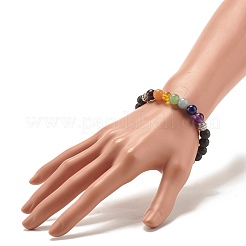 Natural Lava Rock & Mixed Stone Round Beads Stretch Bracelet&nbsp;BJEW-JB07469-01