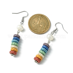 Natural Pearl & Dyed Lava Rock Disc Beaded Dangle Earrings&nbsp;EJEW-JE05563