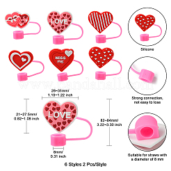 12Pcs 6 Styles Valentine's Day Theme PVC & Silicone Dustproof Straw Cap&nbsp;AJEW-CJ0001-26