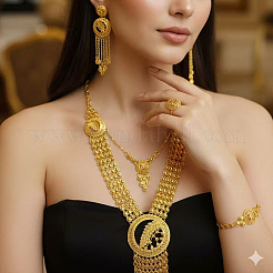 Luxury Alloy Hollow Round & Leaf Bracelets & Earrings & Necklaces & Rings Sets for Women&nbsp;EN7968
