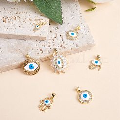 10Pcs 10 Styles Rack Plating Brass Micro Pave Clear Cubic Zirconia Pendants&nbsp;KK-SZ0002-33