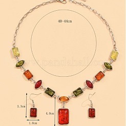 Rectangle Horse Eye Alloy & Resin Pendant Necklaces & Dangle Earrings Sets&nbsp;FS-WGE4E7B-01