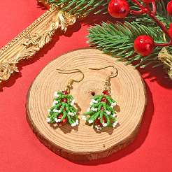 Seed & Imitation Pearl Christmas Tree Dangle Earrings&nbsp;EJEW-MZ00094