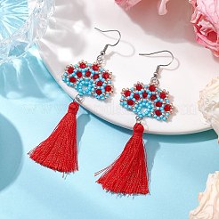 Handmade Glass Seed Beads Fan Dangle Earrings&nbsp;EJEW-MZ00292-01