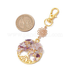 Natural Amethyst Chips Beads & Alloy Tree of Life Pendant Decorations&nbsp;HJEW-JM03129-01