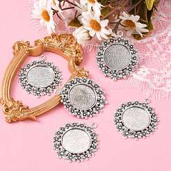 Tibetan Style Alloy Flat Round Pendant Cabochon Settings&nbsp;TIBEP-S238-AS-NR