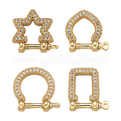 4Pcs 4 Style Brass Micro Pave Clear Cubic Zirconia D-Ring Anchor Shackle Clasps&nbsp;ZIRC-PJ0001-02