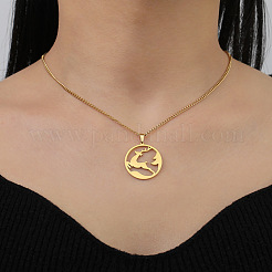 304 Stainless Steel Ring with Christmas Deer Pendant Necklaces for Unisex&nbsp;WG02D74-02
