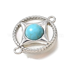 Synthetic Turquoise & Natural Shell Brass Flat Round Links Connector Charms&nbsp;KK-N289-16P-02