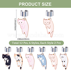 12Pcs 6 Style Alloy Enamel Stethoscope Cat Shape Pendant Decorations&nbsp;HJEW-CP00066