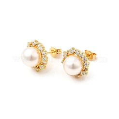 Round Brass Micro Pave Clear Cubic Zirconia Stud Earrings&nbsp;EJEW-C154-07G