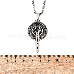 201 Stainless Steel Runes Shield Longsword Pendant Box Chain Necklaces for Women&nbsp;NJEW-S440-07AS