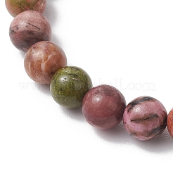 Natural Unakite & White Jade & Rhodonite Round Beaded Stretch Bracelets&nbsp;BJEW-JB11953-01