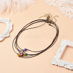 5Pcs 5 Color Lampwork Evil Eye Round Beaded Pendant Necklaces Set with Waxed Polyester Cord for Women&nbsp;NJEW-JN04024