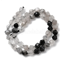 Natural Tourmalinated Quartz/Black Rutilated Quartz Beads Strands&nbsp;G-Z119-A15-02