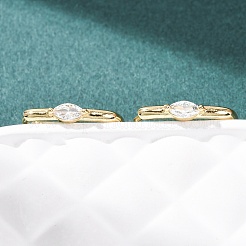 Oval Brass Micro Pave Clear Cubic Zirconia Hoop Earrings&nbsp;EJEW-H178-14G
