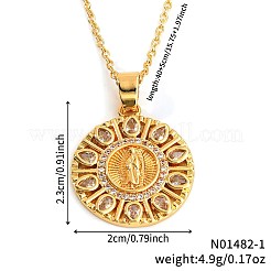 Vintage Brass Pave Cubic Zirconia Hollow Round Religion Virgin Mary Pendant Necklaces for Women&nbsp;EZ3168-1