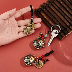 3Pcs 3 Styles Brass Lucky Cat Pendant Decoration&nbsp;HJEW-FH0001-75