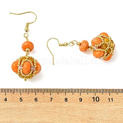 Glass Seed Bead and Synthetic Imperial Jasper Dangle Earrings&nbsp;EJEW-MZ00743-02